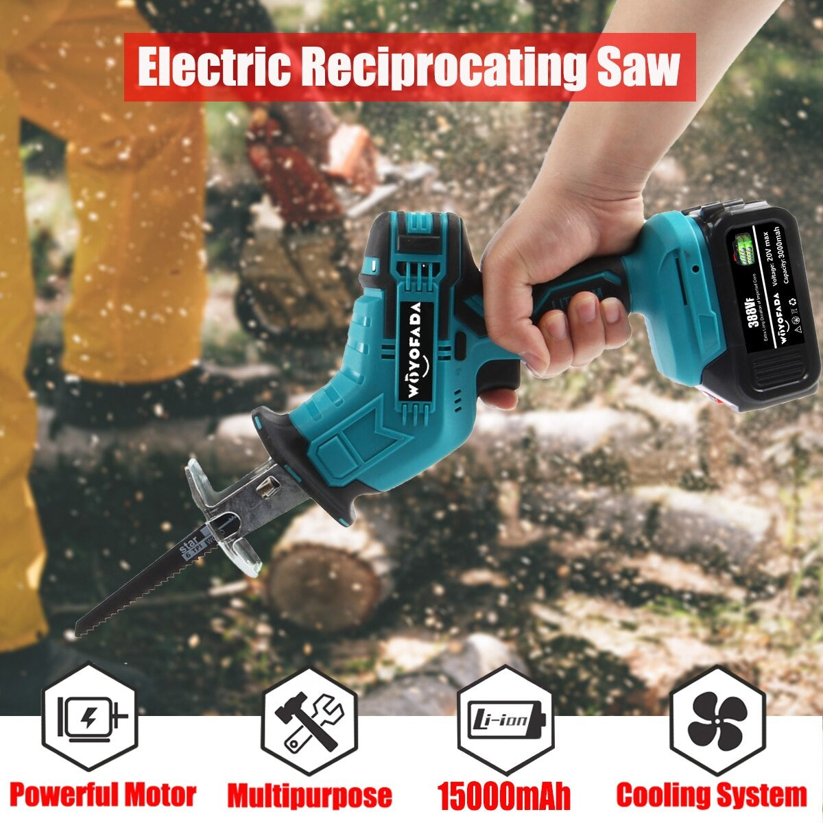 Fierastrau tip Soricel Electric, 9000mAh, 12000 RPM, Fara fir, cu 2 Acumulatori 48V