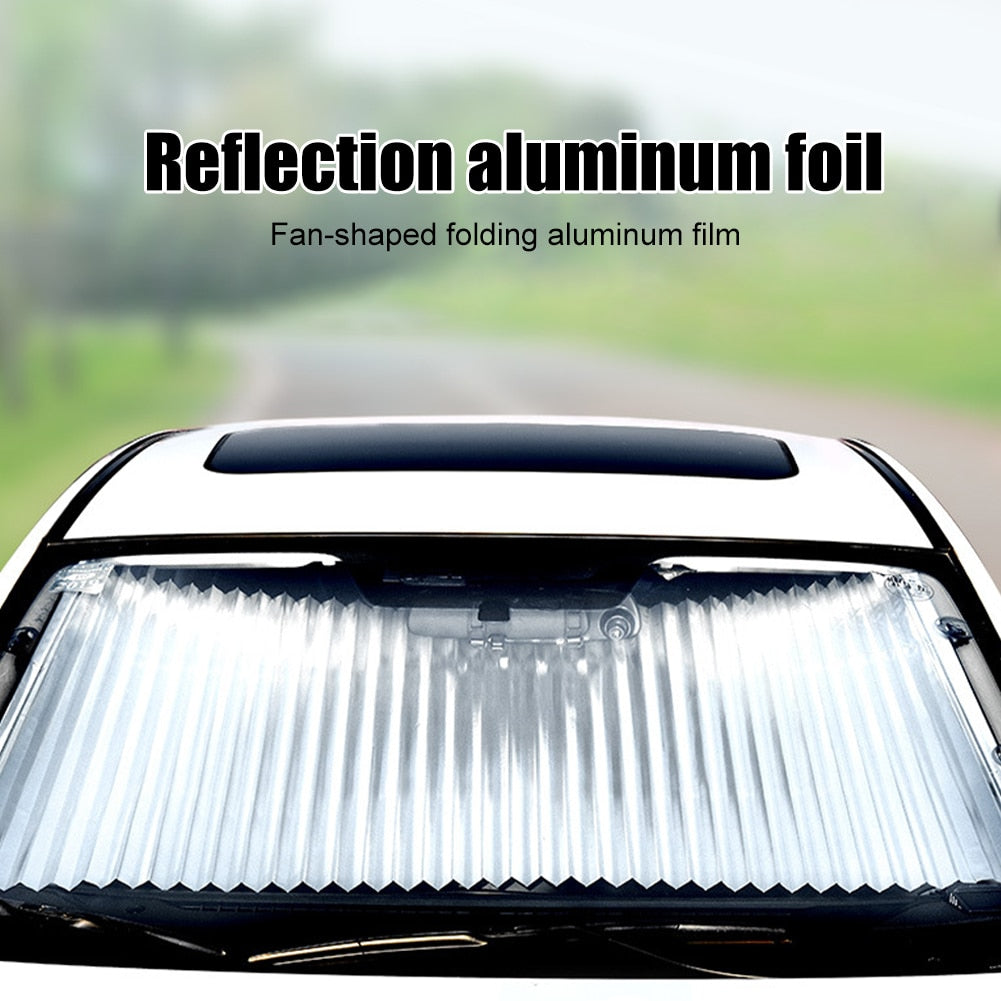 Parasolar Retractabil Parbriz Auto, 150 x 65 cm cu 4 Ventuze, Impotriva Razelor UV,