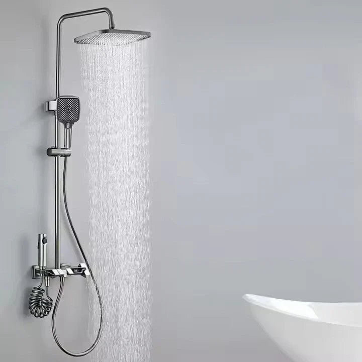 Set Baterie Coloana de Dus EliteWave - Tip Ploaie, Control Termostatic, Afisaj LED, Rotire 360°, 4 Moduri de Pulverizare