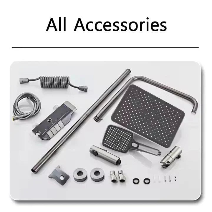 Set Baterie Coloana de Dus EliteWave - Tip Ploaie, Control Termostatic, Afisaj LED, Rotire 360°, 4 Moduri de Pulverizare