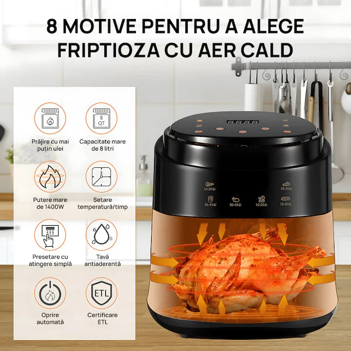 Friteuza cu Aer Cald Hoffmans - XL Air Fryer 7.5L, 2400W - Control Touch Screen