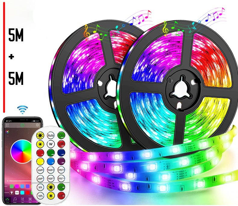 Set 2x Benzi LED RGB, 5M, 12V, Telecomanda Wireless, Multicolore