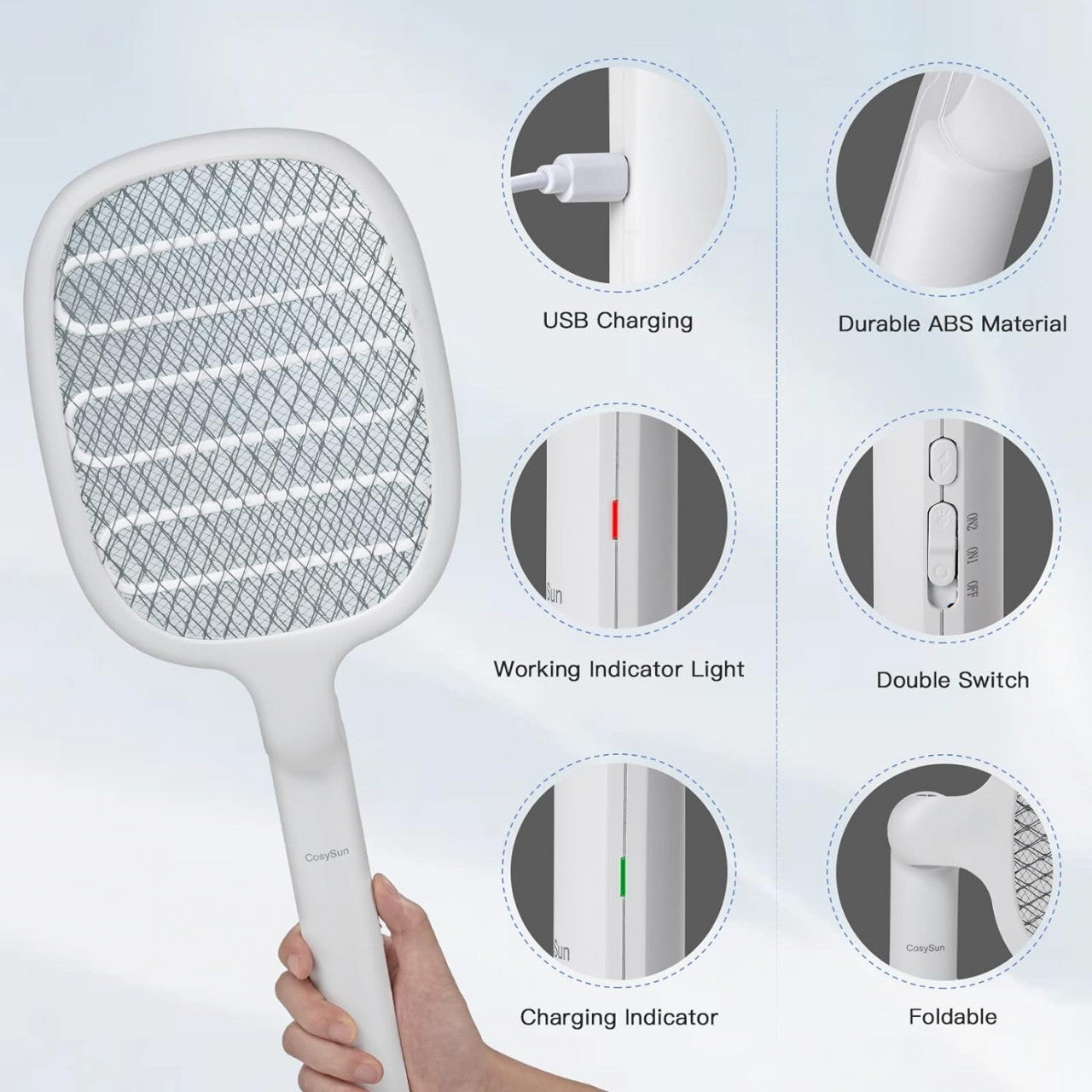 Paleta Electrica Anti-insecte, Baterie 1200mAh, incarcare USB