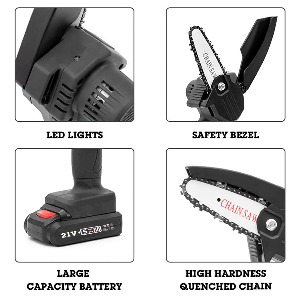 Drujba Electrica 6 Inch cu 2 Acumulatori Reincarcabili 48V, 4000mAh, Viteza 2000RPM si Pila de Ascutit Inclusa