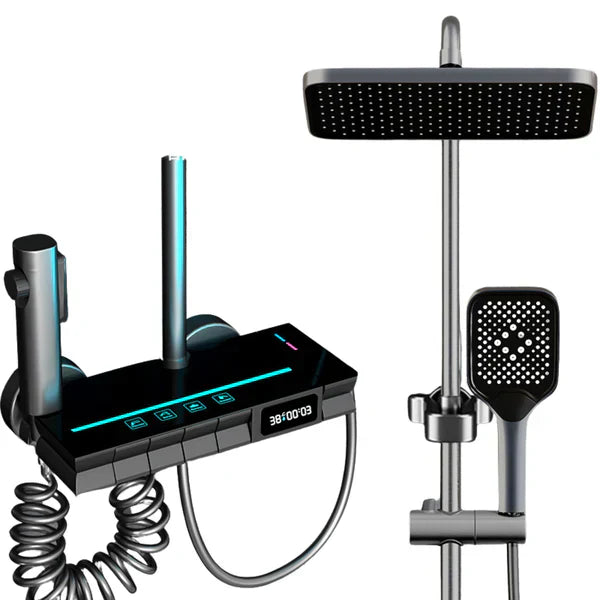 Set Baterie Coloana de Dus EliteWave - Tip Ploaie, Control Termostatic, Afisaj LED, Rotire 360°, 4 Moduri de Pulverizare