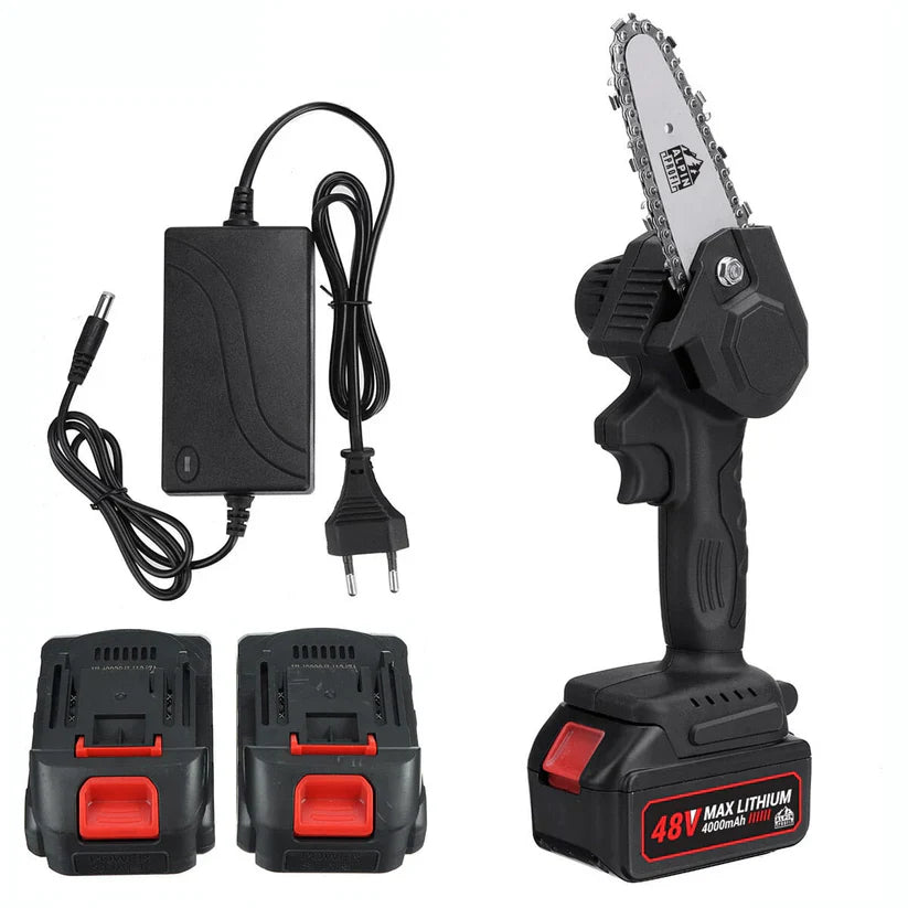 Drujba Electrica 6 Inch cu 2 Acumulatori Reincarcabili 48V, 4000mAh, Viteza 2000RPM si Pila de Ascutit Inclusa