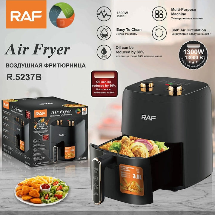 Air Fryer RAF 3L, 1500W, Gatit fara Ulei, Buton Mecanic, Control Termostat si Timer, Suprafata Antiaderenta