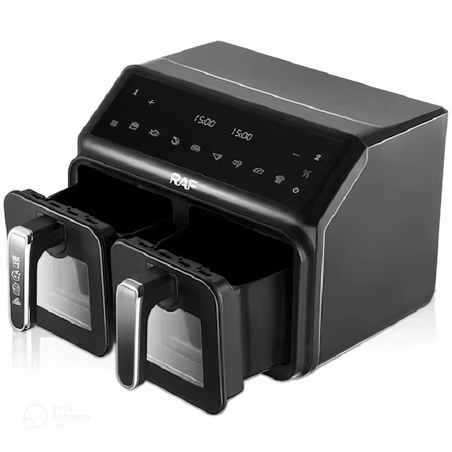 Friteuza Leihmann - Air Fryer Dublu - 3000W, Capacitate 10L - Smart Sensing, cu Cantarire Inteligenta + 100 Hartii Copt Cadou