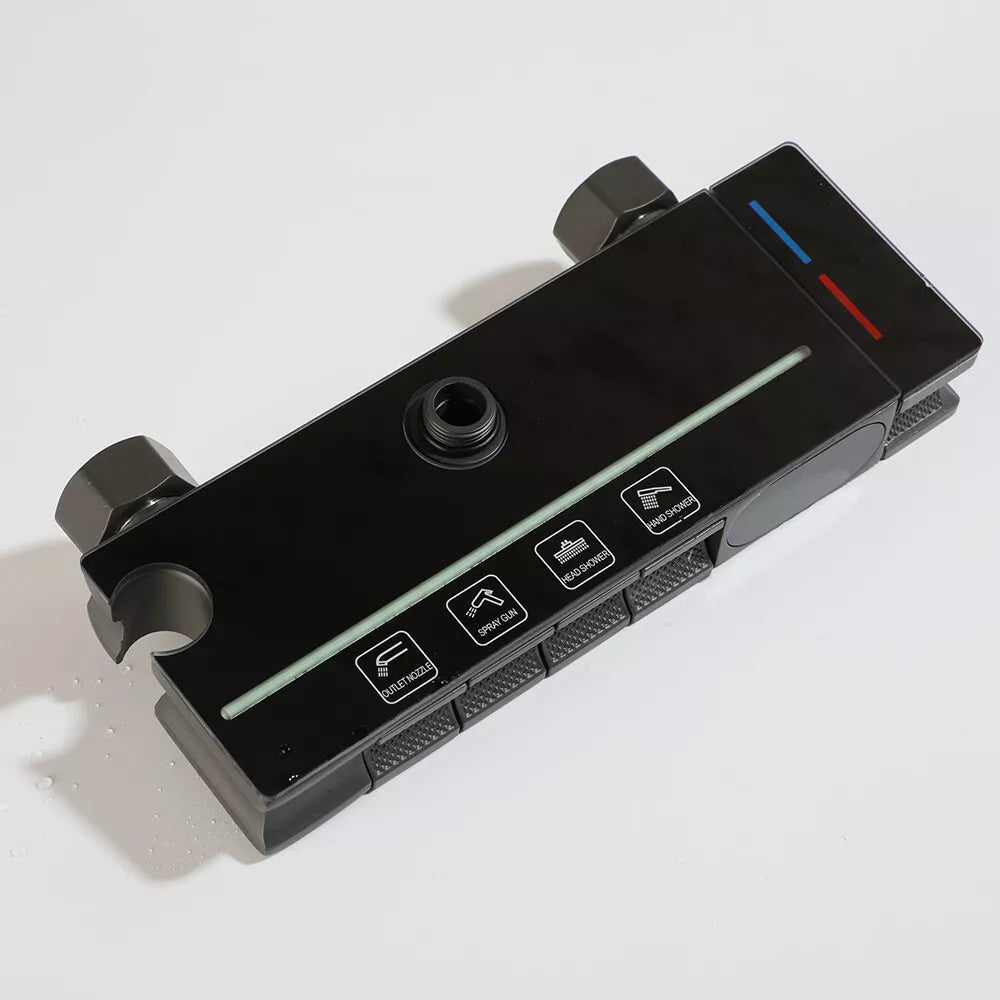 Set Baterie Coloana de Dus EliteWave - Tip Ploaie, Control Termostatic, Afisaj LED, Rotire 360°, 4 Moduri de Pulverizare