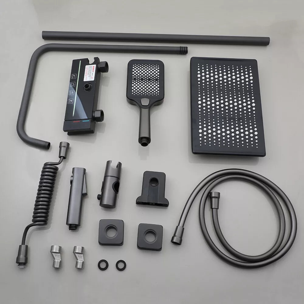 Set Baterie Coloana de Dus EliteWave - Tip Ploaie, Control Termostatic, Afisaj LED, Rotire 360°, 4 Moduri de Pulverizare