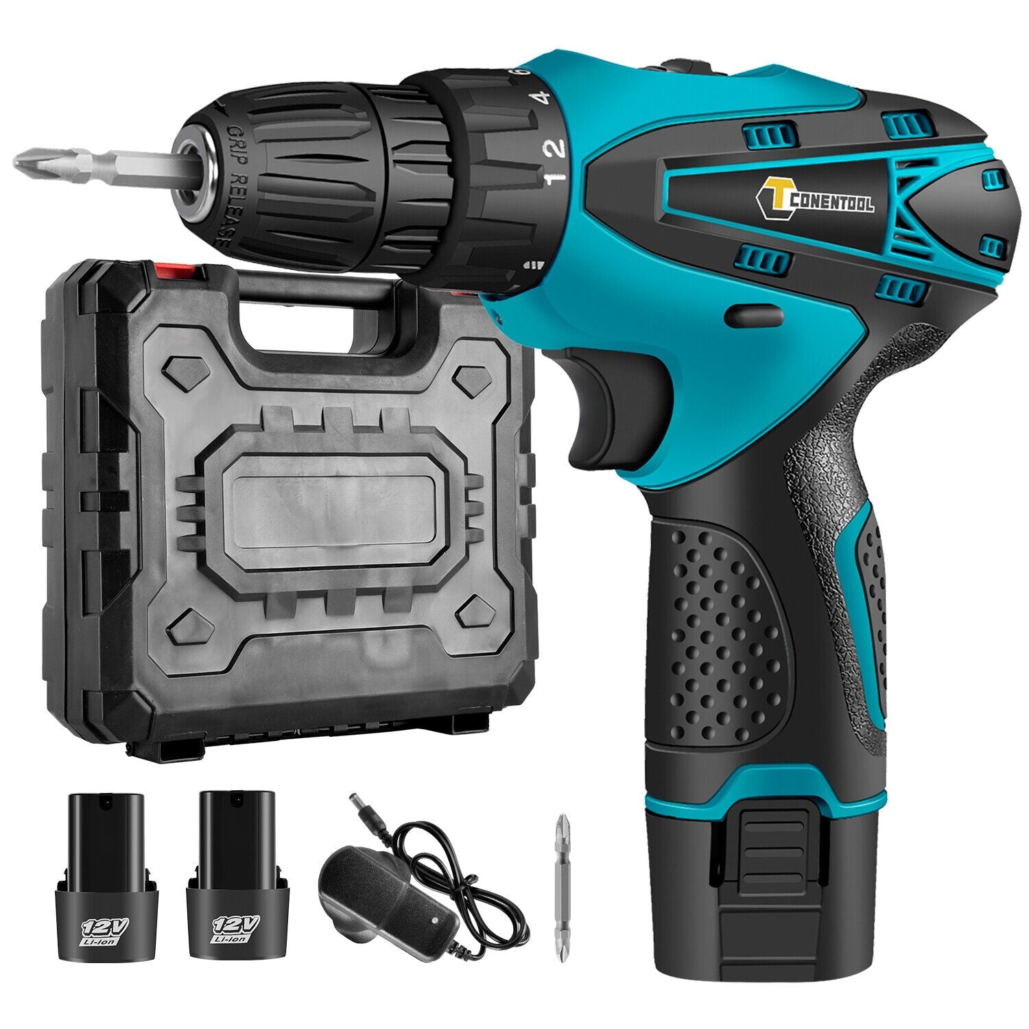 Set Bormasina Electrica, 12V Cu 2 Acumulatori, 1400 RPM Si 24 Accesorii Incluse