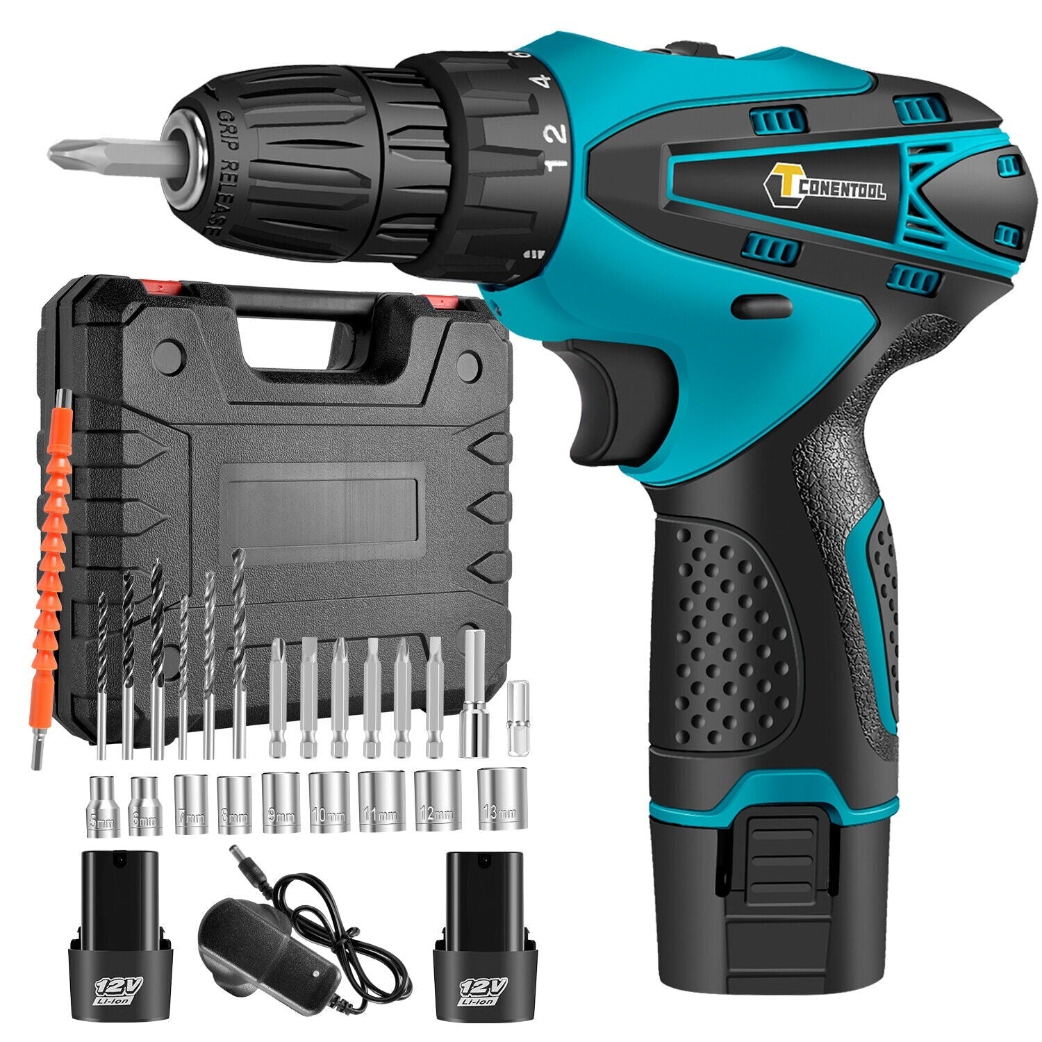 Set Bormasina Electrica, 12V Cu 2 Acumulatori, 1400 RPM Si 24 Accesorii Incluse