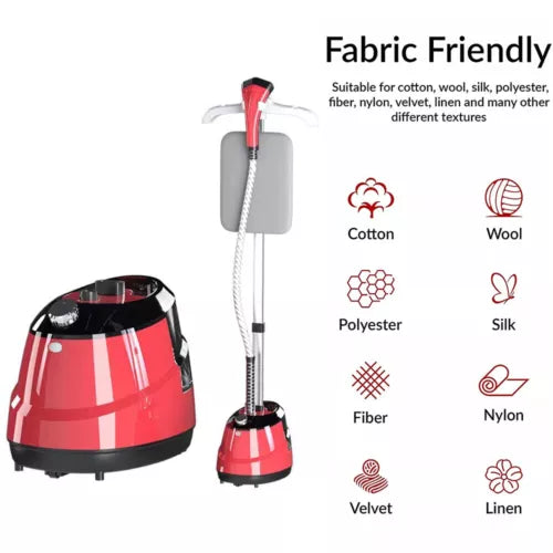 Aparat de Calcat Vertical Portabil 2000W - Hoffmans, pentru Haine si Tesaturi, Capacitate 2ll, Rosu/Negru