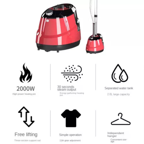 Aparat de Calcat Vertical Portabil 2000W - Hoffmans, pentru Haine si Tesaturi, Capacitate 2ll, Rosu/Negru