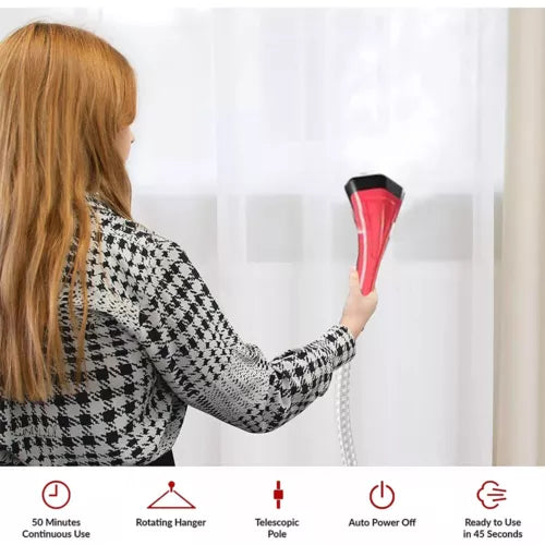 Aparat de Calcat Vertical Portabil 2000W - Hoffmans, pentru Haine si Tesaturi, Capacitate 2ll, Rosu/Negru