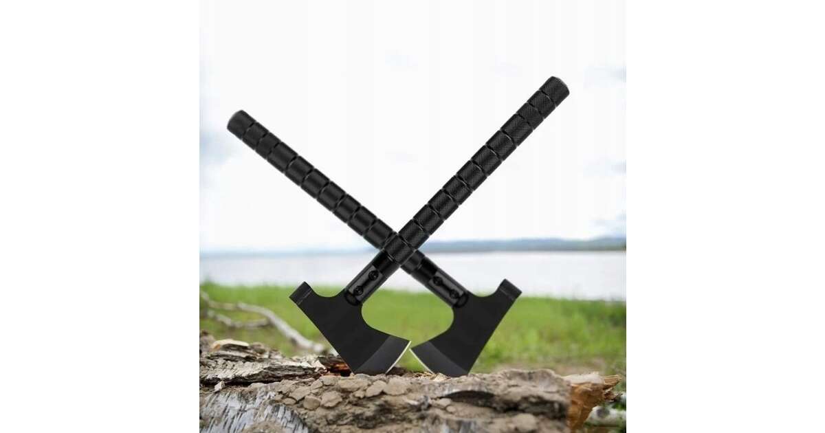 Topor Multifunctional 6 in 1 cu Cutit, Busola si Fluier, Amnar, 43,5 cm, Otel 420, Negru