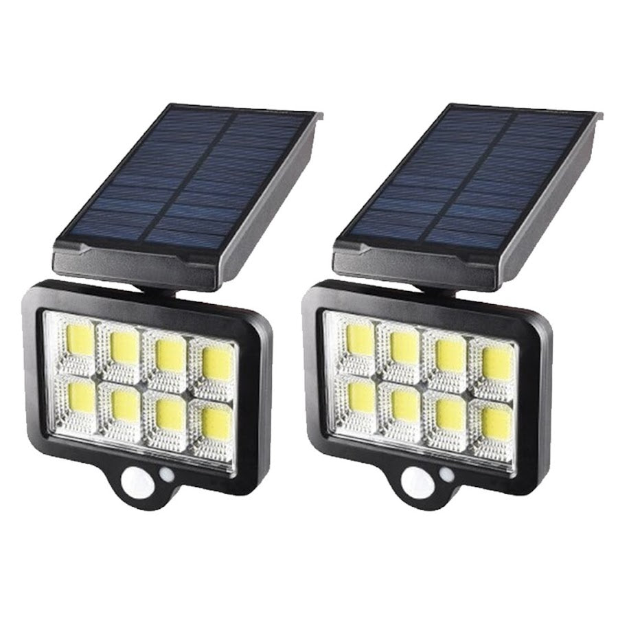 Set 2x Proiector Solar cu 100 LED-uri COB, Senzori de Lumina si Miscare