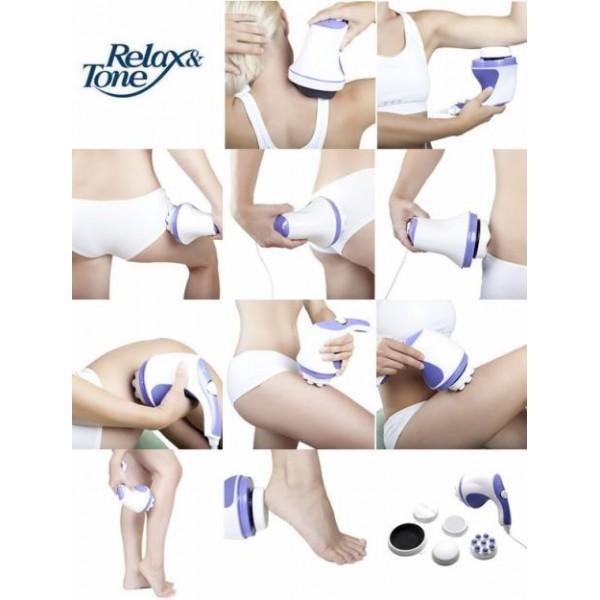 Aparat de Masaj Anticelulitic - Relax & Tone - Putere 25w, cu 5 capete de masaj si pilire,Alb/Mov
