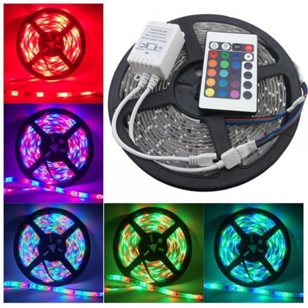 Set 2x Benzi LED RGB, 5M, 12V, Telecomanda Wireless, Multicolore