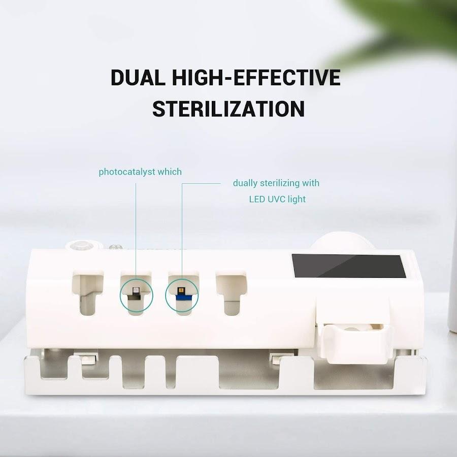 Dozator pentru pasta de dinti, suport pentru periute, cu alimentare solara, Sterilizare UV