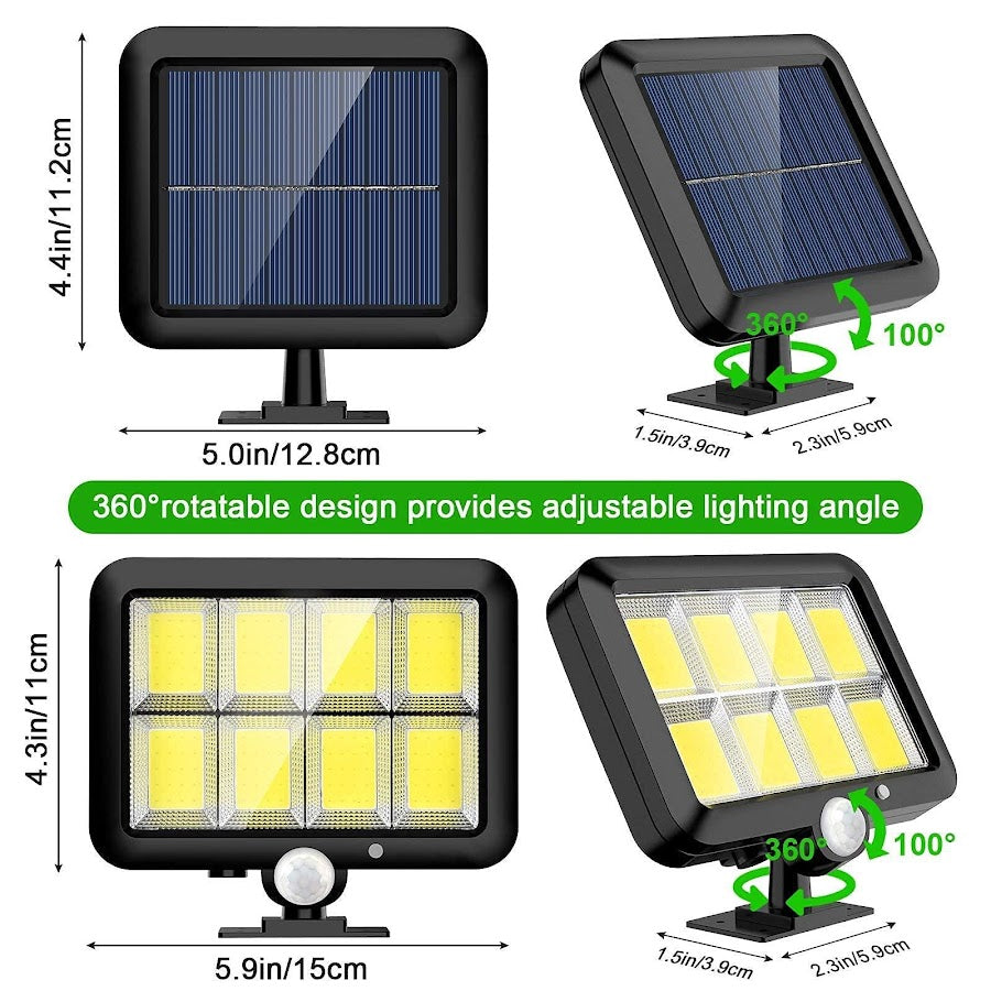 Set 2x Proiector Solar cu 100 LED-uri COB, Senzori de Lumina si Miscare