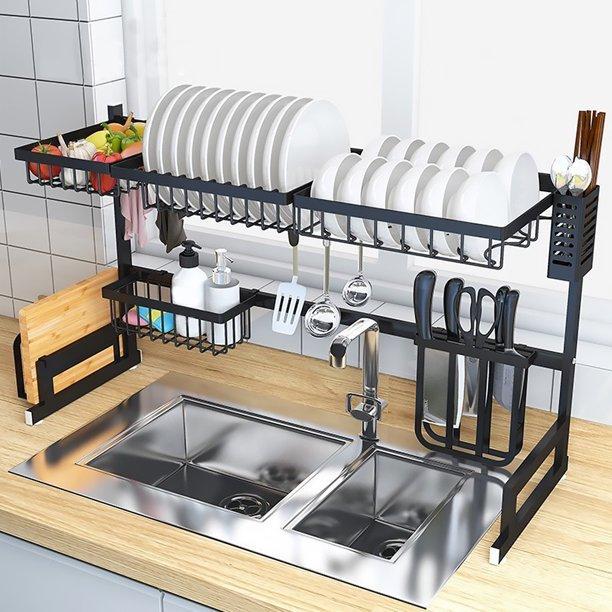 Scurgator de vase deasupra chiuvetei Modelul Mare, 85 x 31.5 x 52 cm, Negru