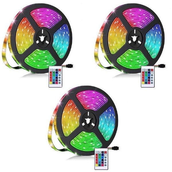 Pachet 3x Banda LED RGB 5M - 300 LED-uri/Banda, Control Wireless, Alimentare 12V,