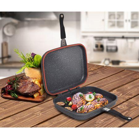 Tigaie dubla Bohmann 32 cm BH 1700-32MRB, din aluminiu forjat, inductie, marmorata