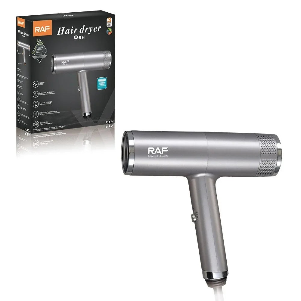 Uscator de Par RAF R474 cu Ioni Negativi – 1600W, Aer Rece, Cap Magnetic pentru Coafare, 2 Viteze,