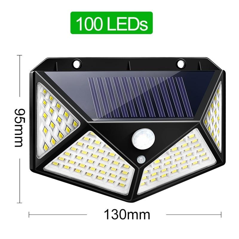 Set 4x Lampi solare LED cu 4 cadrane 100 LED, Senzor de miscare si Lumina Unghi Larg 270 grade