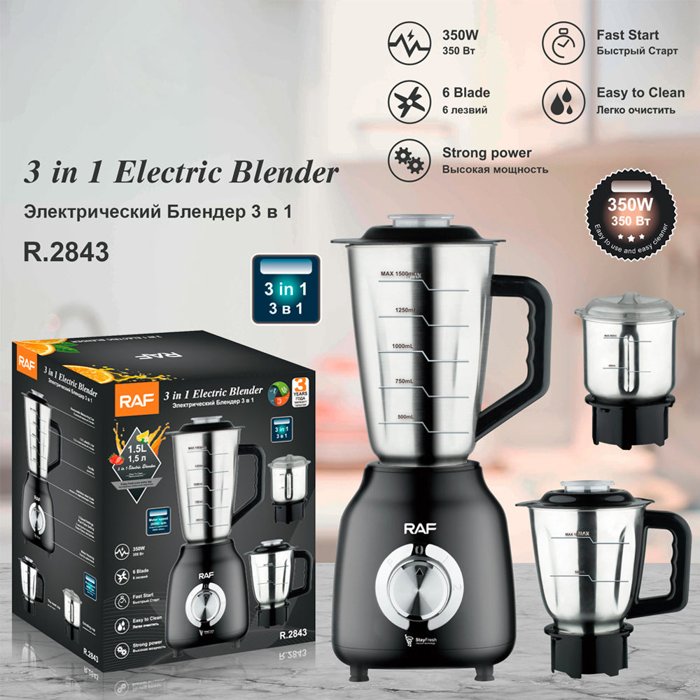 Blender Inox RAF 3in1 – 350W, 1.5L, cu Functie de Zdrobire a Ghetii,