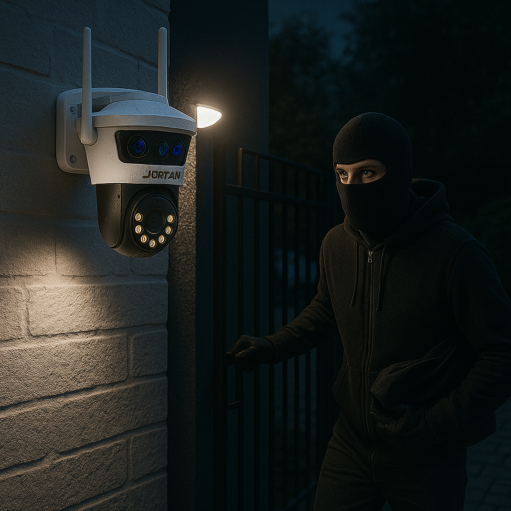 SET 2x Camere Tri-Lens 9MP Jortan, WiFi/LAN, Night Vision Color, IP66, Yoosee + 2x Carduri MicroSD 64GB