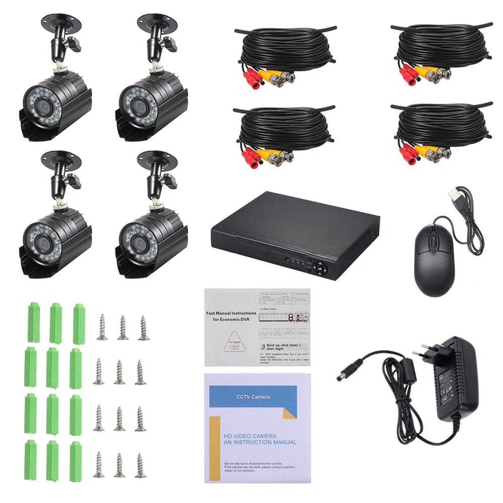 Sistem de Securitate Video, Lentile 3,6mm Unghi Larg, CCTV AHD 4 Camere, HDMI, Aplicatie Telefon