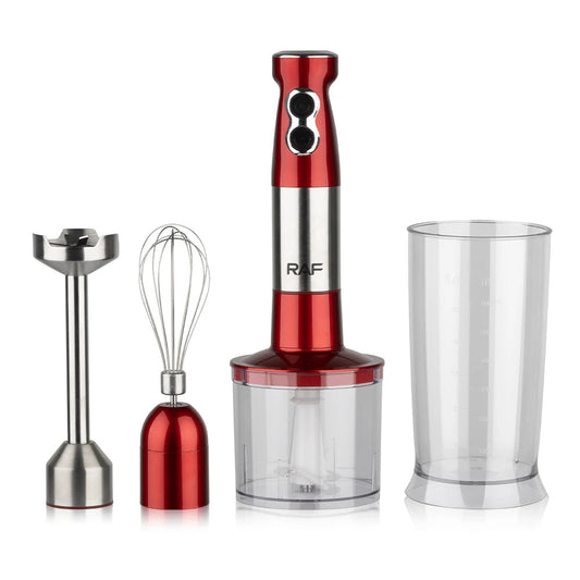 Set Blender de mana 4 in 1 RAF®, Multifunctional, Rosu/Negru, Putere 600W, Capacitate 500 ml, Garantie 3 ani