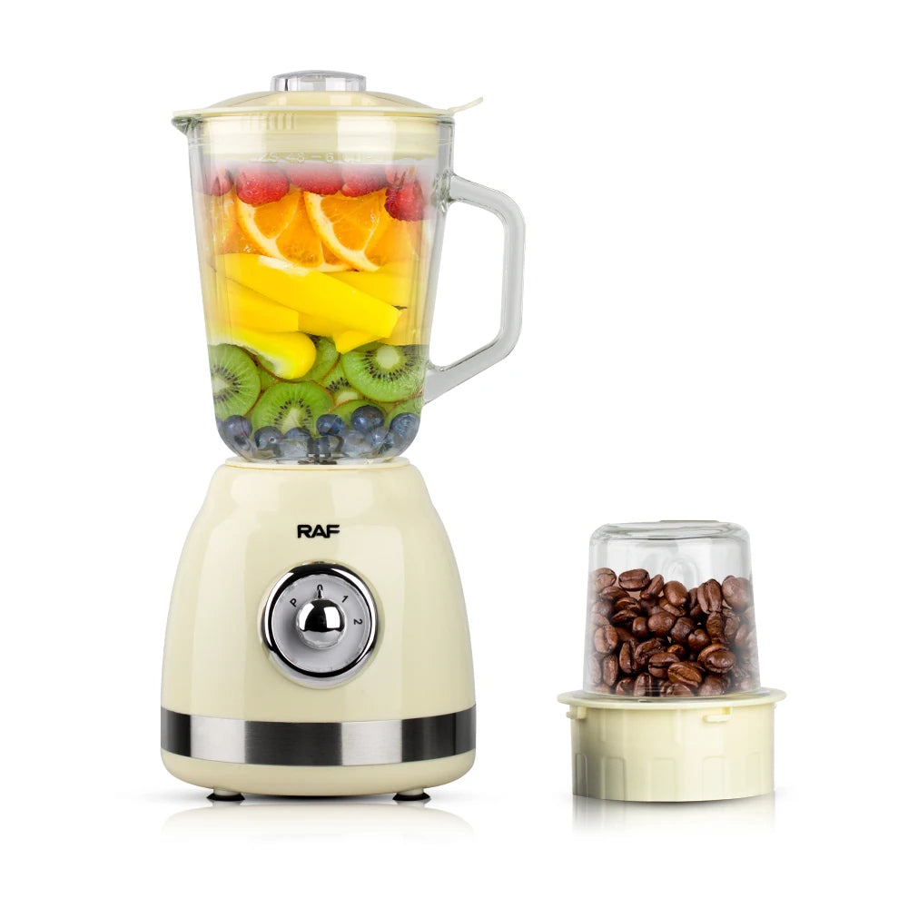 Blender Electric RAF Bej- 1.5l, 1000W, 15000 RPM, cu Corp din Sticla + Rasnita de Cafea