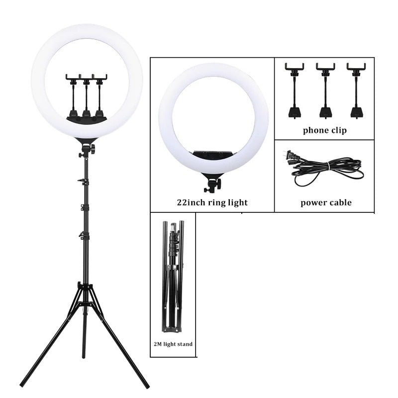 Lampa circulara 58CM, Ring Light model Studio, diametru + Stativ 210CM, 450 LED-uri