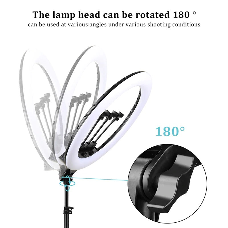 Lampa circulara 58CM, Ring Light model Studio, diametru + Stativ 210CM, 450 LED-uri