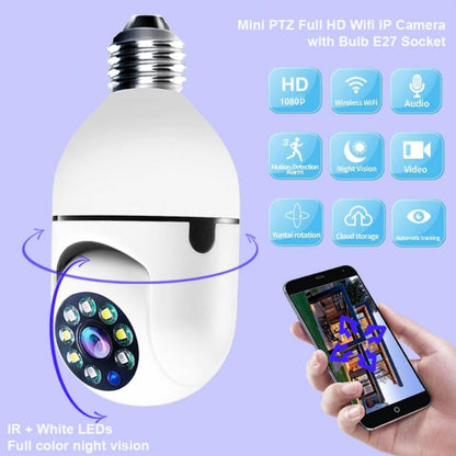 Camera IP HD Smart-Bulb, cu Senzor PIR 90 De grade, Slot Card SD, Rotație 355°, Viziune Nocturna, Aplicatie Mobila