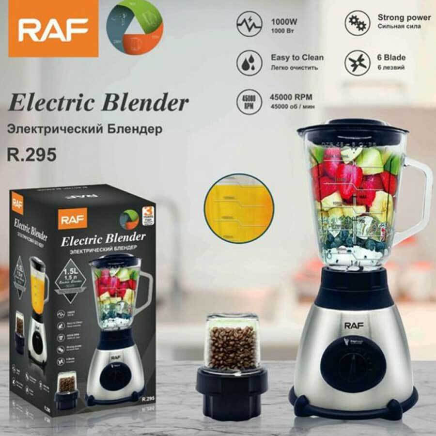 Blender RAF R.295, 1000W, Cana Sticla 1.5L - 6 Lame Inox, Zdrobire Gheata + Rasnita Cafea