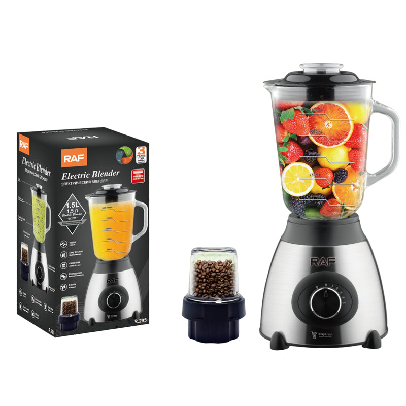 Blender RAF R.295, 1000W, Cana Sticla 1.5L - 6 Lame Inox, Zdrobire Gheata + Rasnita Cafea