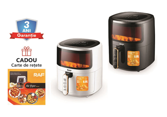 Friteuza cu Aer Cald - Air Fryer RAF® - 6L, Control Tactil, 1600W, Negru/Alb