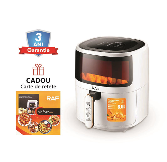 Friteuza cu Aer Cald - Air Fryer RAF® - 6L, Control Tactil, cu functie de Auto-Oprire, 1600W, Alb