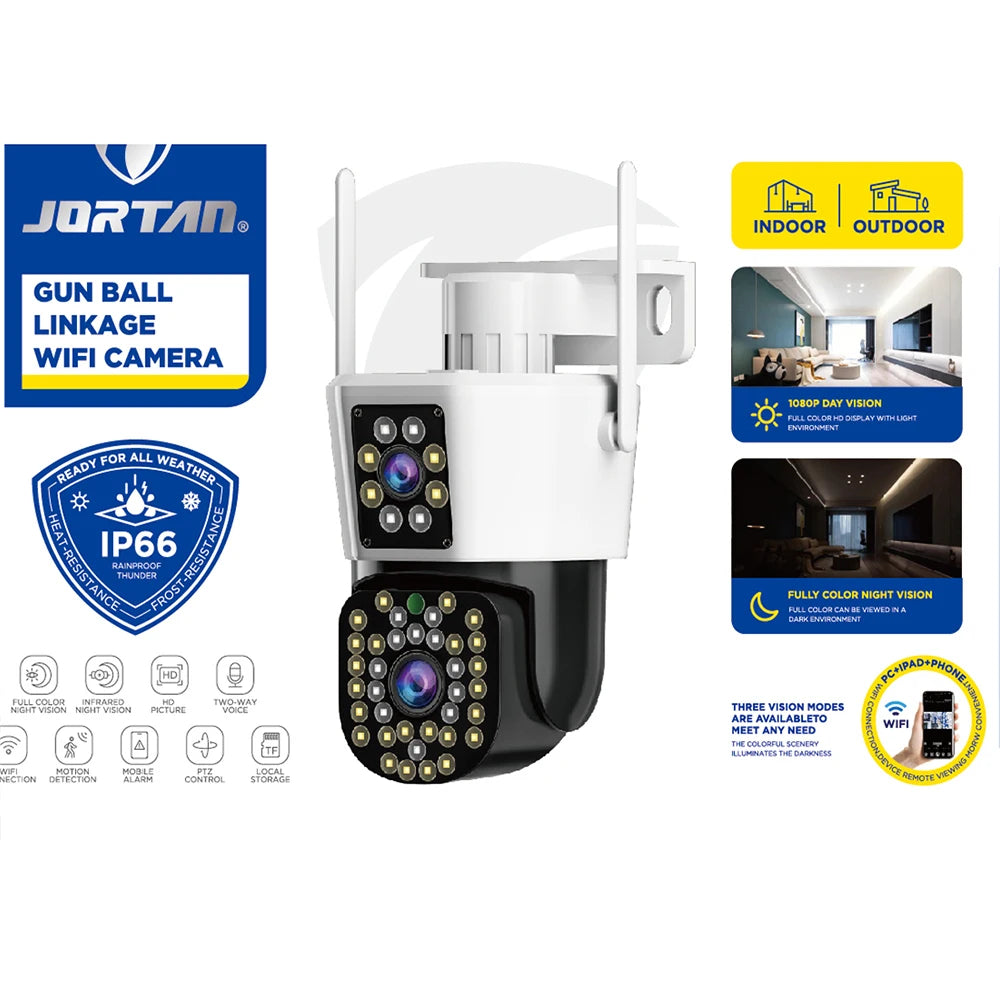 Set Supraveghere Jortan  - 3 Camere Duble WiFi/LAN - Alarma Integrata, 6MP 4K, 3x Carduri de 32GB incluse