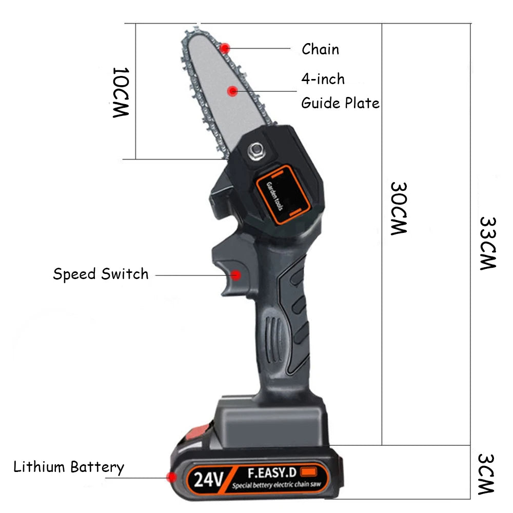 Drujba Electrica de 4 inch, 48V cu 2 Acumulatori, Li-ion de 4500mAh, Viteza 2000RPM, Pila de ascutire Inclusa