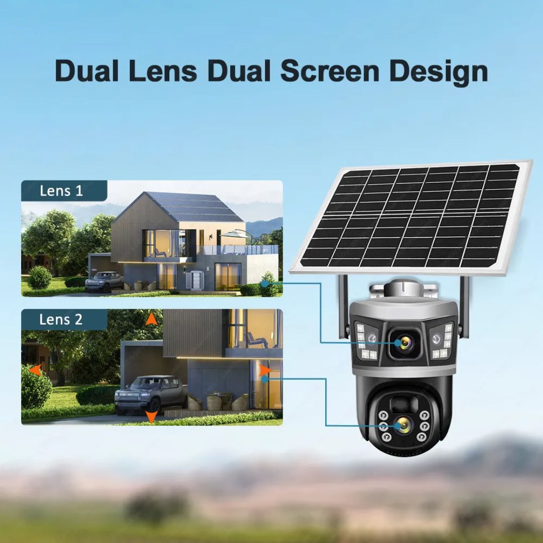 Set 4x Camera de Supraveghere 4G cu incarcare Solara, 2 Lentile si Senzor de Miscare, 6MP, 4x Card 32GB Incluse