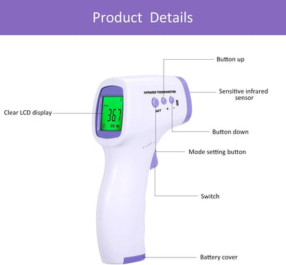 Termometru Digital Non-Contact, Masurare la 0.5 Secunde, Display Multicolor pentru Temperatura