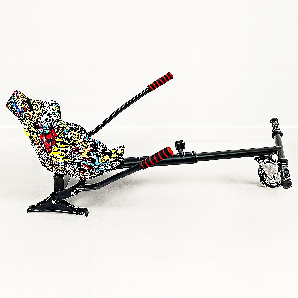 HoverKart cu Scaun Graffiti, Compatibil hoverboard 6,5–10 inch, Cadru Reglabil, Roata Solida