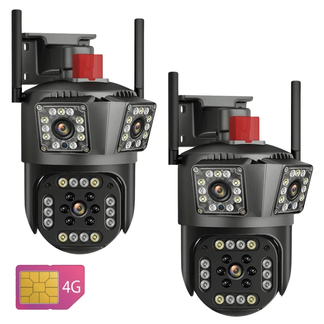 Set 2x Camere Triple 4G/LAN 6K 12MP, Zoom Digital 8X, AI Motion Detection, Night Vision, PTZ 355°/90°, IP66
