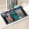 Chiuveta de Bucatarie Originala din Inox, Gri Antracit - Control Tactil, Lumina LED, EliteWave, Dus Reglabil, cu Spalator de Pahare, 75×45x22CM