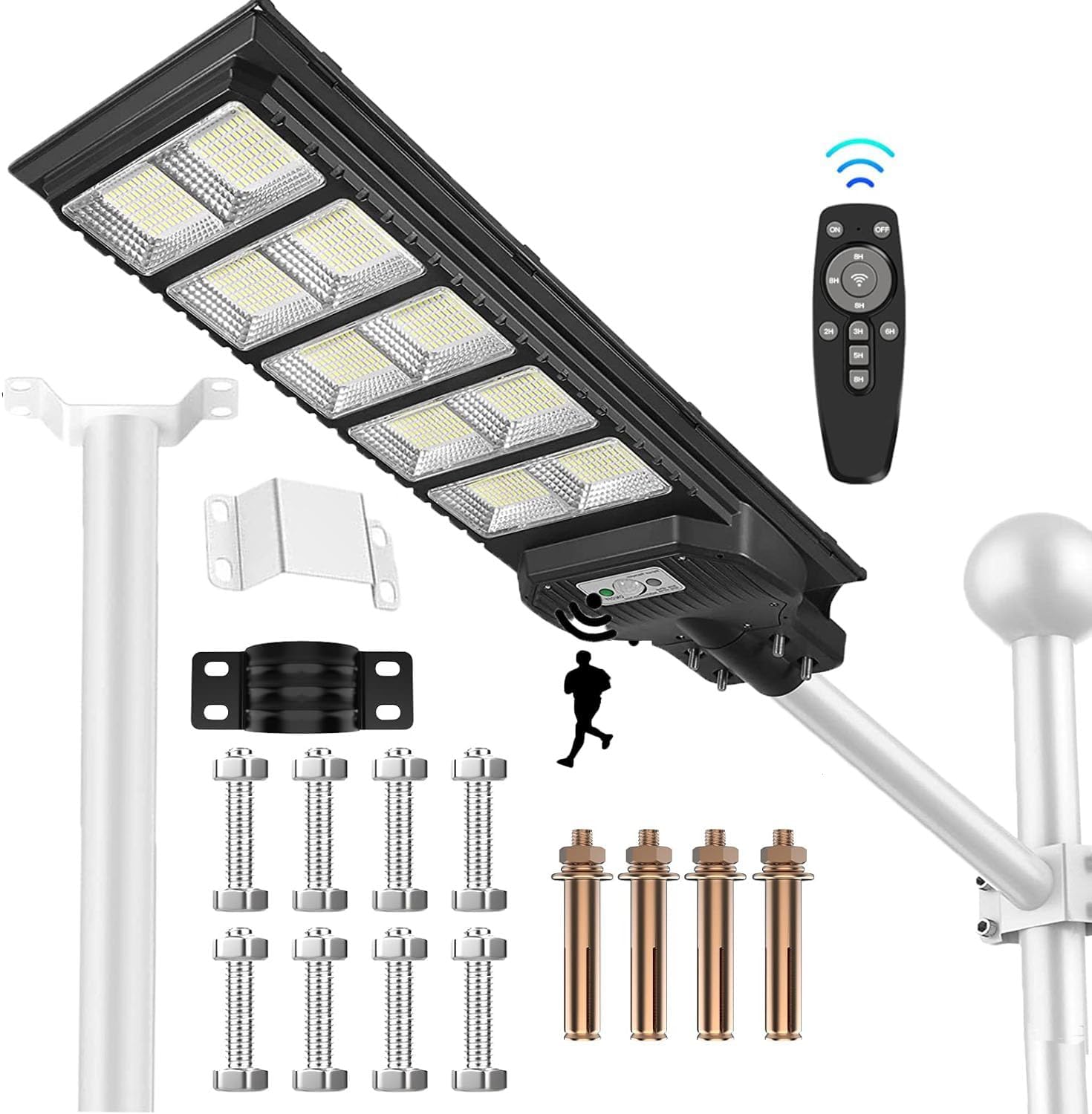 Lampa Solara Jortan 400W/300W/200W - Stradala cu Senzor Crepuscular, Telecomanda si Picior Metalic